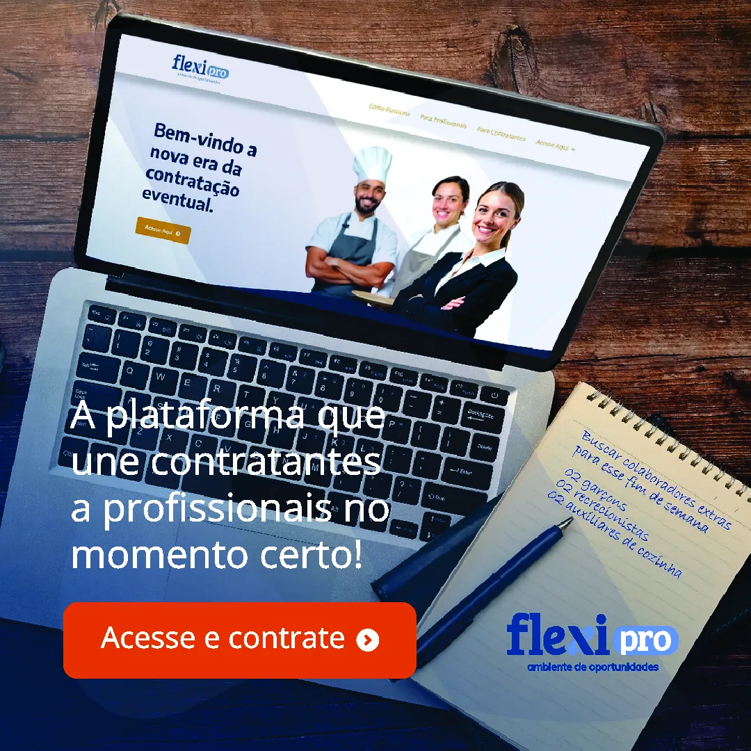 Peça para redes sociais da FlexiPro apresentando a plataforma e o website com destaque para contratantes e profissionais.