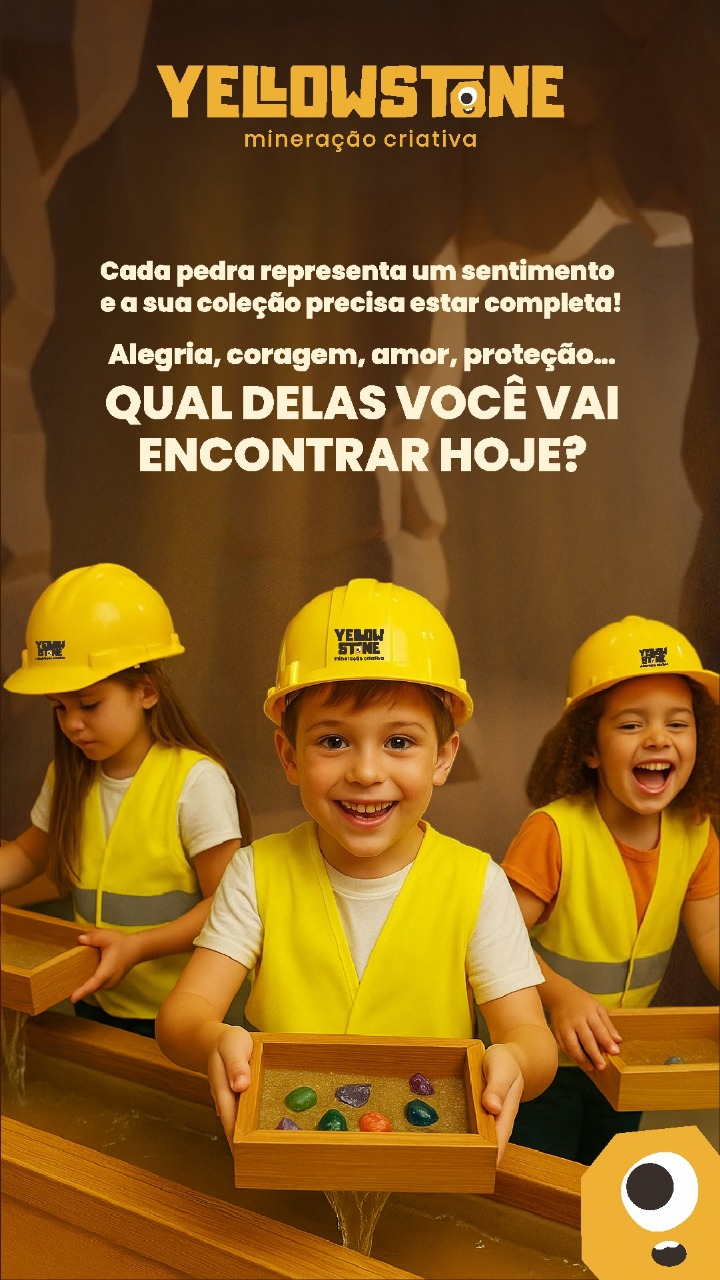 Campanha Yellowstone incentivando crianças a completar a coleção de pedras da experiência.