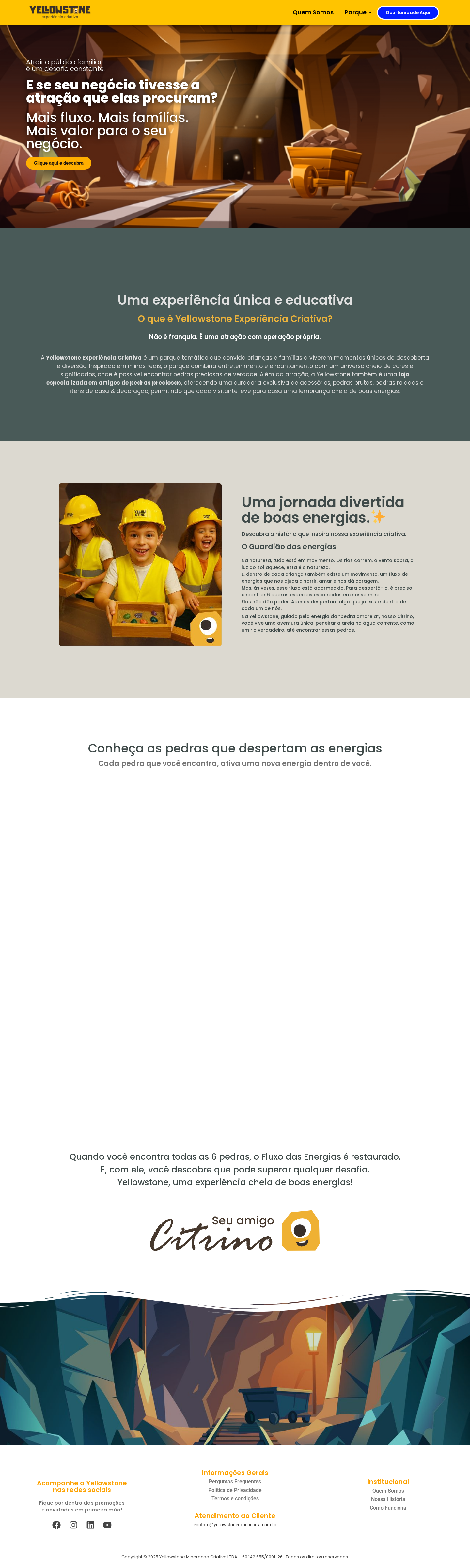 Homepage atual da Yellowstone Experiência Criativa desenvolvida pela Doka35.